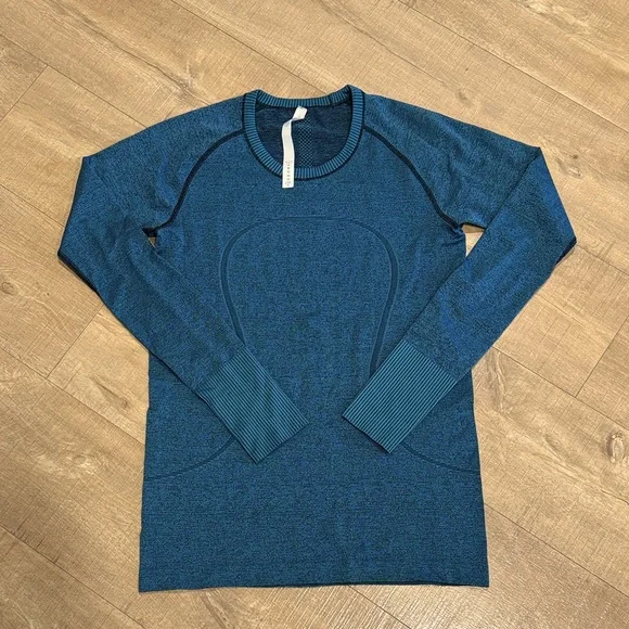 Lululemon Swiftly Tech Long Sleeve Crew Black / Desert Teal Size 10 - Picture 6 of 14